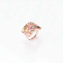 Women's Elegant Inlaid Colorful Zirconia Rose Gold Plated Cute Open Ring - Gold - View 4