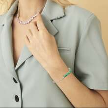 MDFUN 18K White Gold Plated Bracelet, Baguette Cut CZ Half Tennis Half Paperclip Chain Adjustable Bracelet, Multicolor Elegant Jewelry For Women - Green - View 6