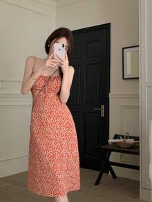 Women Midi Dresses - Red - View 3