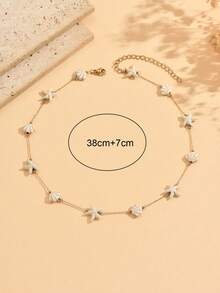 Collar de acero inoxidable con concha y estrella de mar, diseño único, estilo oceánico, adecuado para la playa, vacaciones, uso diario, citas - Dorado - Ver 5