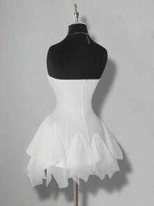 ICON Vestido mini de mujer con parches de malla blanca y ballenas - Blanco - Ver 7