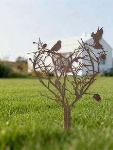 1pc Vintage Heart-Shaped With Bird Branch Garden Stake Sculpture, Ideal Gift For Countryside Lovers On Valentine's Day And Anniversary, Lawn/Patio Retro Decor, Easy Installation, No Electricity Required - C - View 1