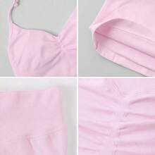 NcmRyu Women's Solid Color Versatile Bra Top And Shorts Set, Yoga, Tennis, Running, Workout, Outdoor Sports - Rojo - Ver 4