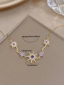 1pc 18K Gold Plated Pink Zirconia Flower Gold Necklace, Necklace And Pendant, Women's Necklace, Gold Plated Jewelry, Rose Gold Chain, Perfect For Daily Wear, Dating, Party, Vacation Season, Graduation Season, Birthday Gift, Summer Accessory, Women's Beach Accessory, Easter, Gift For Girlfriend, Bohemian Style Jewelry - Multicolor - View 9