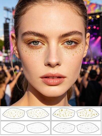 4pcs/Set,Tattoo Tattoos,Semi Permanent Tattoo,Facial Decoration, Face Stickers, Freckle Stickers, Facial Tattoo Stickers, Stage Parties, Holiday Parties, Sparkling Facial Makeup,Tattoo Fake,Festival,Rave