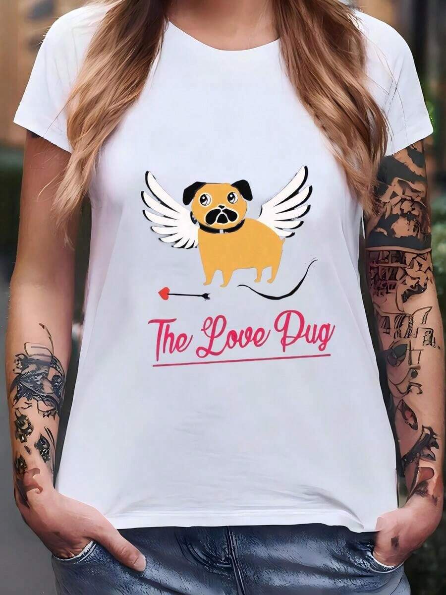 Women's The Love Pug Hoodie ∙ Pug Lover T-Shirt ∙ Pug T-Shirt ∙ For Pug Owners ∙ Pug T-Shirt Gift ∙ Valentine's Day T-Shirt ∙ Funny Pug T-Shirt ∙ Dog T-Shirt ∙ Unisex T-Shirt - 白色 - 查看 1