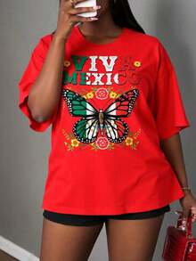 Simple And Versatile Design. Features A Butterfly Print In A Green, Red, And White Color Scheme. Suitable For Casual Wear, Sports, Office, And Home. Made Of Pure Cotton. - 紅色 - 查看 4