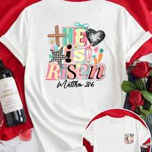Short-Sleeved T-Shirt With Front And Back Print - He Has Risen, Easter Fashion Print - Women's T-Shirt With Spring/Summer Fashion Print, Fashion Item, Short-Sleeved T-Shirt. - 白色 - 查看 6