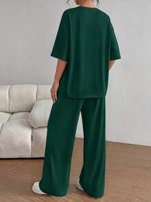 PRETTYGARDEN Women's Summer Clothes 2 Piece Sets Lounge For Short Sleeve Matching Airport Travel Outfits Casual Dark Green Vacation Summer Brunch Outfits For Women Mothers Day Outfit - 墨綠色 - 查看 2