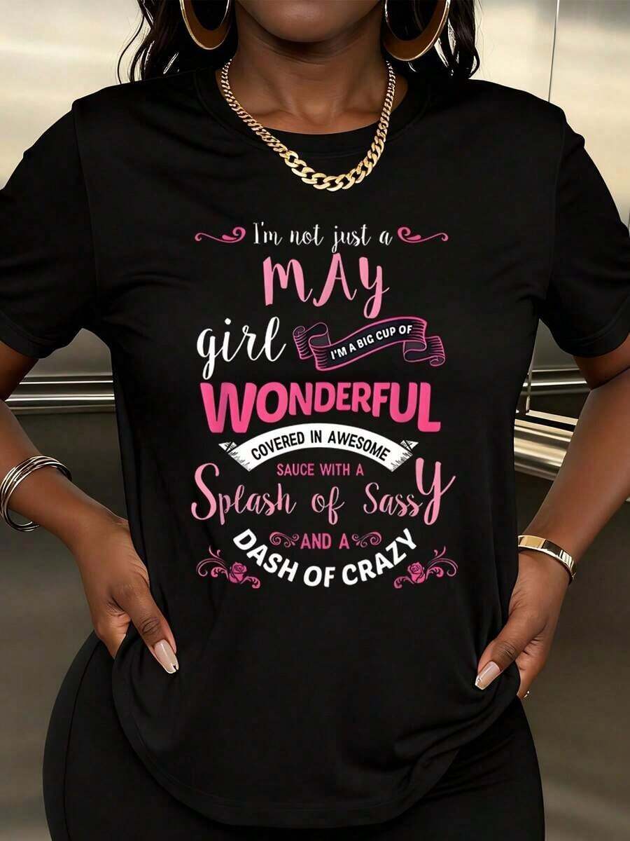 Women's Casual Short Sleeve Graphic Print T-Shirt: "Can I Treat Myself To A Cup Of Wonder Covered In Amazing Sauce With A Touch Of Daring?" For Everyday Wear. - 黑色 - 查看 1