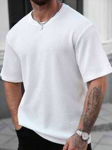 Men's Loose Fit Shirt With Dropped Shoulders And Solid Color - 白色 - 查看 9