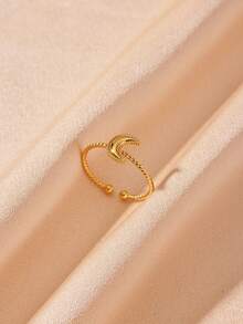 1 pieza Anillo vintage de estrella y luna para mujer, chapado en oro de 18K, acero inoxidable con diseño de estrella y luna, anillo de pareja para boda y fiesta, regalo de joyería - Multicolor - Ver 6