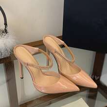 Women's Pointed Toe Rhinestone Chain High Heel Formal Dress Shoes - Apricot - View 7
