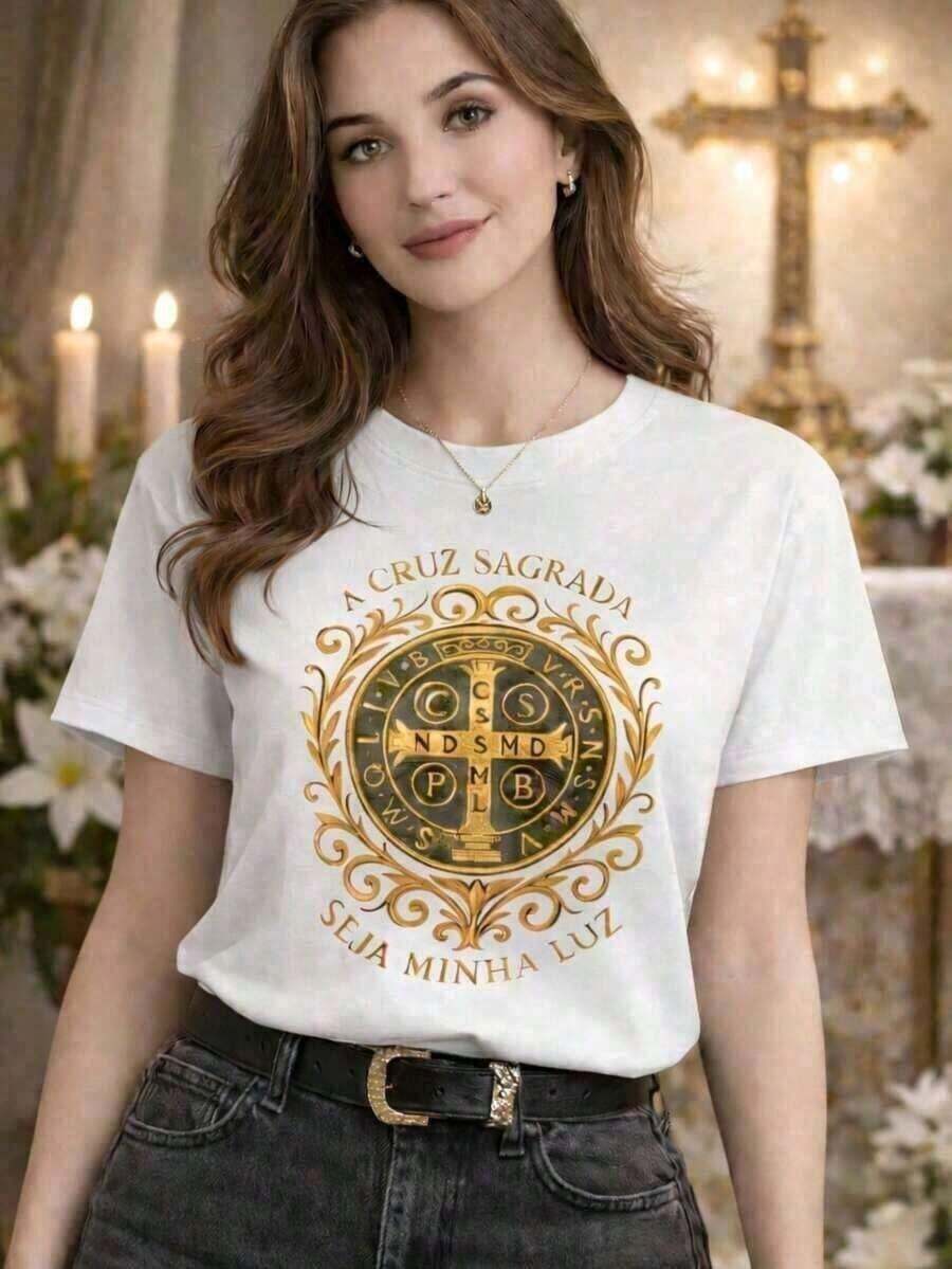 Under The Radar Catholic T-Shirt With Gospel Print, Holy Cross, Casual, Comfortable, Religious Gift, Comfortable Blouse 100% Cotton - Vintage Street Style Unisex Loose Cotton Short Sleeve Crew Neck T-Shirt - 白色 - 查看 1