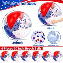 Patriotic Inflatable Beach Ball, July 4th Colorful Confetti Red White And Blue Adult Large Beach Ball 250th Anniversary Commemorative Beach And Summer Pool Party Decoration Pool Supplies Game, Graduation Party Supplies, Party Games, Graduation Photo Props, PVC Inflatable Pink Large Beach Ball - Multicolor - View 2