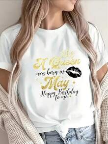These Lightweight And Comfortable Short-Sleeved T-Shirts Make An Excellent Birthday Gift For Women Born In May, Perfect For Casual Outings Or Relaxing At Home. They're Suitable For Elegant Parties, Stylish Ladies, And Curvy Women. They're Also Great For Casual Wear, Keeping Cool And Sweat-Free In Summer, And Feature Fun Letter Prints. - 白色 - 查看 6