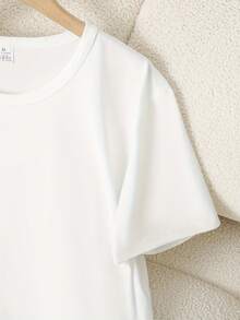 Diseño Simple y Versátil, Estampado de Cruz del Santo Grial y Flores Bíblicas, Camiseta Casual Minimalista de Manga Corta, Cuello Redondo, Nueva Moda Juvenil, Deportiva, Casual, de Verano, Alta Elasticidad, Camiseta de Algodón para Mujer, Camiseta de Capa Base con Estampado. - Blanco - Ver 4