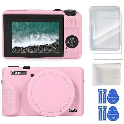 Bộ 3 món cho máy ảnh G7X Mark III/G7X3: Ốp bảo vệ + Miếng dán màn hình LCD, Ốp silicon mềm, Vỏ bảo vệ Powershot G7X Mark III nhiều màu sắc, Kèm nắp ống kính có thể tháo rời và miếng dán màn hình, Thiết kế mỏng nhẹ, Kính cường lực 9H chống trầy xước, Bộ sản phẩm bao gồm: 1 Ốp silicon, 2 Miếng dán màn hình (Không bao gồm máy ảnh)