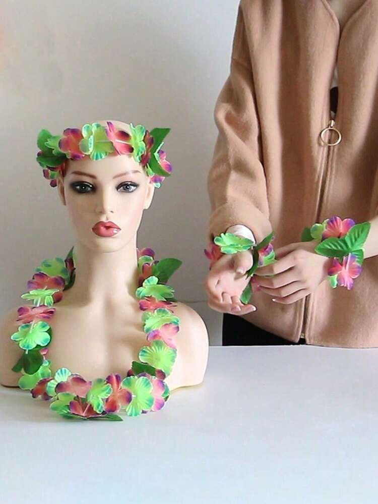 1 bộ vòng hoa Hawaii, vòng cổ Lei Hawaii, vòng hoa Hawaii, quà tặng tiệc chủ đề hoa nhiệt đới Hawaii, hoa dâm bụt nhiệt đới cho tiệc bể bơi mùa hè và tiệc chủ đề Hawaii, dùng trang trí DIY và hóa trang - Nhiều màu - Xem 5