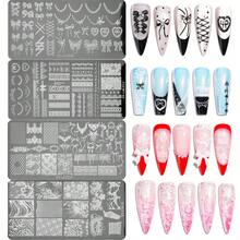 1 pezzo Piastre per stencil per unghie con fiocco da ballerina francese - Disegno in pizzo e farfalla consumata, Modelli per timbro unghie riutilizzabili in acciaio inossidabile per manicure - Multicolore - Visualizzare 2