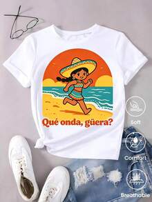 Short-Sleeved T-Shirt For Spring/Summer 2026, Made In Mexico, 180 Grams. Cartoon Print, Couple Design, Suitable For Indoor Or Outdoor Wear. Crew Neck, Unisex, Ideal For Office And Leisure. One-Pack. - 白色 - 查看 9