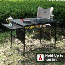 Folding Grill Table, 3x2 FT Portable Cping Table With 2 Wing Panels, Height Adjustable Metal Tables With Mesh Desktop And Mesh Bag, Outdoor Furniture For Cping, Picnic, Beach And BBQ, Bla Variant 2 - 3x2 FT With 2 Panels - View 7