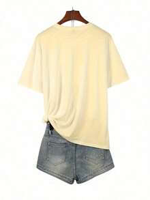 1 Piece Fashion Casual T-Shirt For Men And Women, Short Sleeve With Easter Letter Print And Round Neck UC3W. Versatile, Easy To Match, Suitable For Daily Wear, Urban Style, Holiday Wear, Weekend Wear. - 杏 - 查看 2