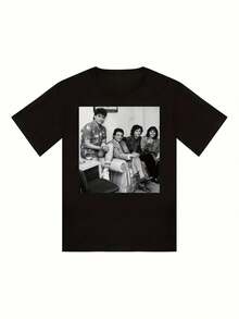 Unisex T-Shirt With A Photo Print Of Vintage Latin Music Icons, 2026 Model: José Juan Gabriel, Camilo Sesto, And Rosio Durkall, Veteran Spanish Singers. Soft, Casual Basic For All Seasons. Versatile Style For All Four Seasons. Affordable, The Best Gift For Men And Women. - 黑色 - 查看 1