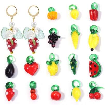 5pcs Colorful Lifelike Fruit & Vegetable Pendant, Cherry, Strawberry, Cucumber And More Cute Small Pendant For Necklace, Earring, Bracelet DIY, Vibrant Vegetable Pendant For Summer