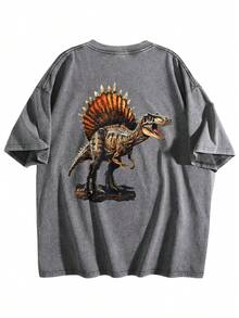 Pinosaurus Dinosaur Vintage Washed T-Shirt, Retro Oversized Tee For Casual Attire, Effortlessly Becomes The Focus Of Your Outfit" Front And Back Double-Sided Print - Casual Cotton - Màu xám đen - Xem 5