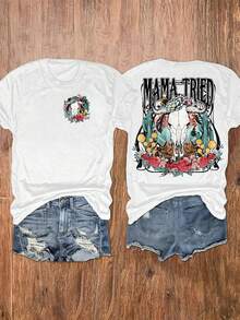 Camiseta Estampada para Mujer con Gráfico de Camión Vintage y Floral - Camiseta Casual de Manga Corta y Cuello Redondo, Corte Relajado para Todas las Estaciones, Perfecta para el Uso Diario y Atuendos de Vacaciones (Lavable aáquina). - Blanco - Ver 1