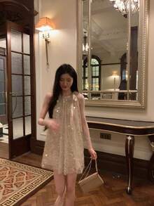 Women Short Dresses - Apricot - View 1