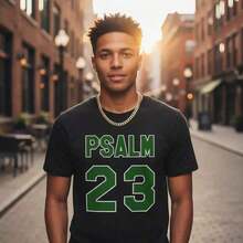 Women's Premium Jersey T-Shirt With Psalm 23 Print - Cotton, Casual, Short Sleeve, Round Neck, With Intense Green Lettering, Soft And Breathable Fabric, Ideal For Parties And Gifts, Sizes S-5XL - 黑色 - 查看 6