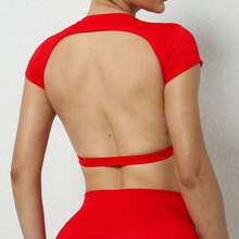 Hearuisavy Breathable Summer Sports T-Shirts, Workout Tops, Activewear, Backless Yoga Clothes, Women's Sports Crop Tops, Gym Top - 玫瑰胸墊 - 查看 5