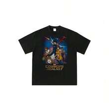 Anime And Cartoon Print T-Shirt Cowboys-Bebop-Spike-Spiegel-Faye-Valentine-Jet Black-Ein-Space-Adventure, Unisex Urban Style, Casual Summer Tops - 黑色 - 查看 7