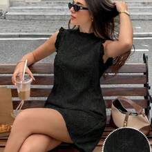 Vestido camisero de unicolor albaricoque con textura y aplicaciones para mujer, elegante y de moda para el trabajo, atuendos festivos franceses, estilo sirena de oficina, vestidos de verano para mujer, vestidos para fiesta del té, festivales, fiestas, graduación, vacaciones, ropa bohemia femenina - Negro - Ver 1