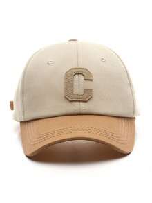 1 chiếc mũ lưỡi trai thời trang màu nâu cà phê kiểu retro có chữ C - Màu Khaki - Xem 3