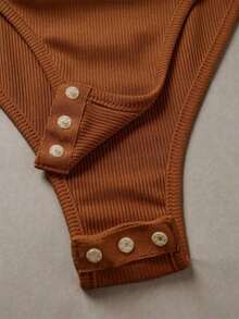 Mono elegante y versátil de punto con cuello de solapa semi-abierto, mono de mujer para primavera/verano, mono de mujer para vacaciones, mono de mujer para playa, conjunto de verano para mujer, mono de playa, mono para salir, mono para graduación, mono de vacaciones, mono casual, mono blanco, mono blanco, mono blanco de una pieza para mujer, mono blanco de verano para mujer - Marrón - Ver 3