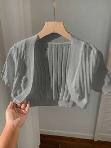 Cárdigan de punto de manga corta casual de verano en unicolor - Gris - Ver 1