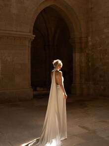 Nuevo elegante vestido de satén de cola de sirena con escote en V profundo, tirantes finos y cintura alta, sin espalda, adecuado para bodas, fiestas, recepciones, San Valentín y otras ocasiones de primavera - Blanco - Ver 8