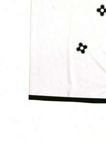 Camiseta de moda de manga corta con cuello redondo, estampado floral minimalista y casual, talla grande - Multicolor 2 - Ver 3