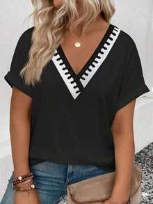 Selamara Camiseta casual y versátil con estampado de leopardo para mujer de talla grande, nueva llegada de primavera/verano - Negro 2 - Ver 1