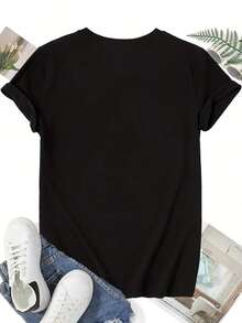 [Free National Shipping] Plus Size, Women's T-Shirt With Black Cat Graphic Print, Short Sleeve, Round Neck, Casual Top For Summer And Spring, Women's Clothing, Women's Cotton T-Shirts - 風格 - 查看 2
