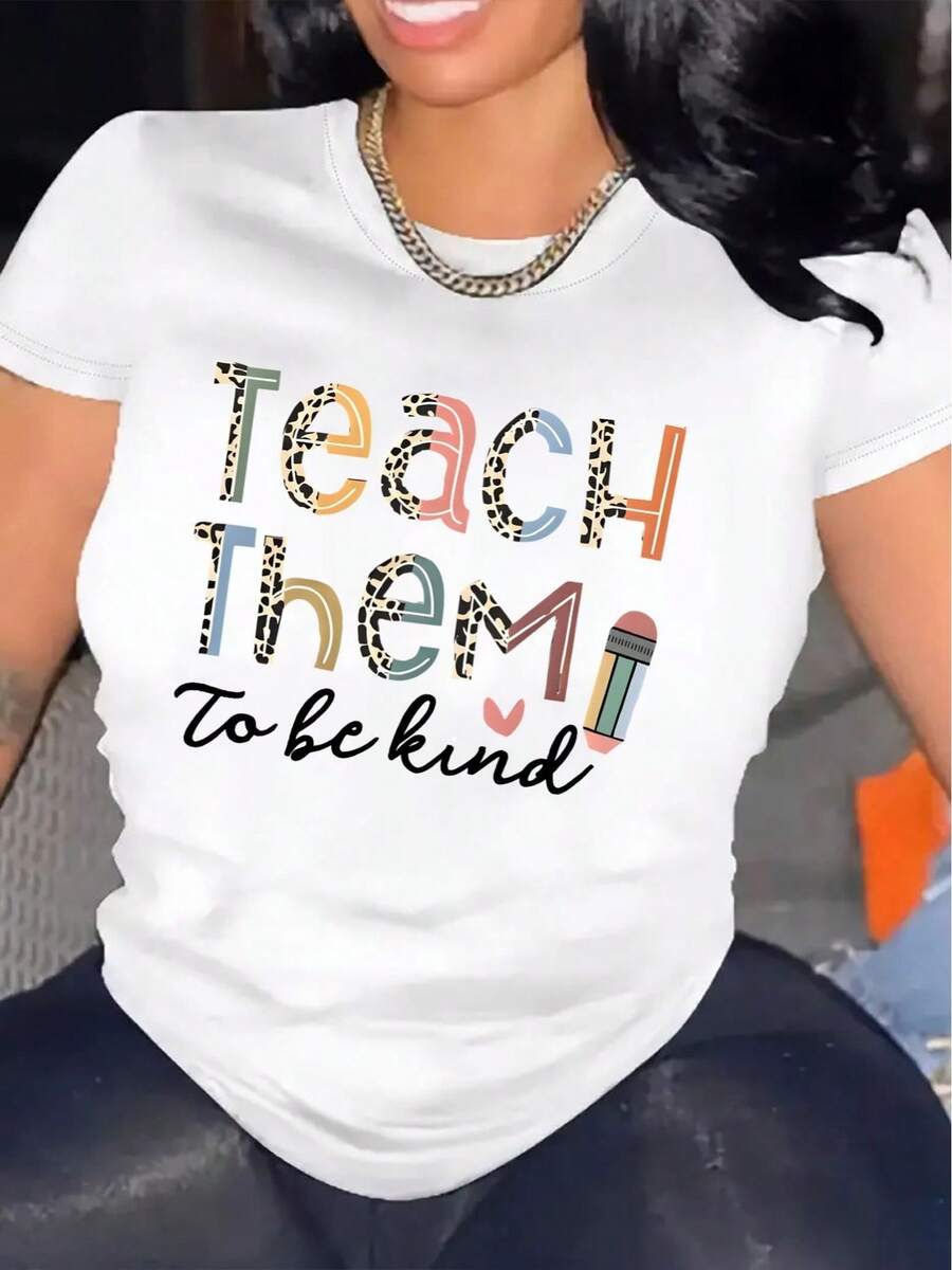 Women's Casual Blouse, Simple Style For Everyday Wear, Women's T-Shirt, Comfortable Round Neck, Casual Cotton Blend, Short Sleeve, Soft And Breathable Top, Women's T-Shirt For Spring/Summer, Urban Style, Cozy And Soft Fabric, Short Sleeve Top For Simple Everyday Wear. - 白色 - 查看 1