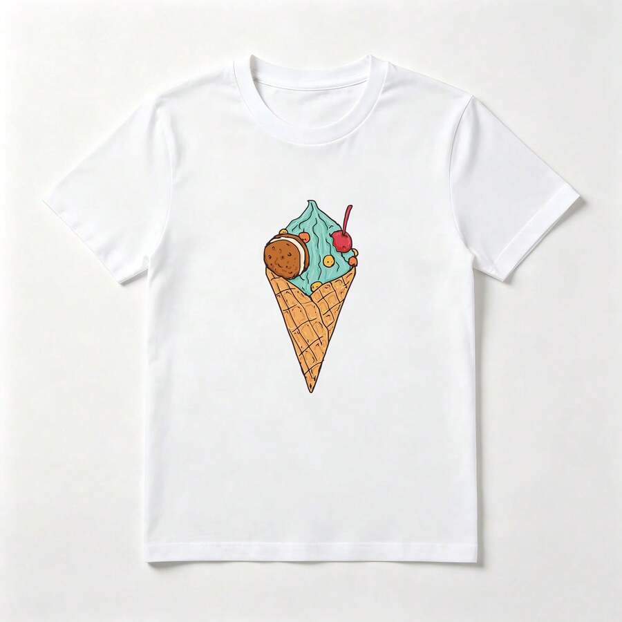 Cono de Helado Playera de Algodón Blanca Divertida Veraniega - Blanco - Ver 1