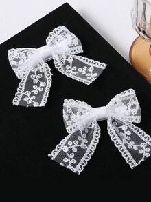 2 Stück weiße Spitzen-Haarschleifen-Clips mit langem Band-Schleifenschwanz, Alligator-Haarspangen-Pins für Hochzeit, Erstkommunion, Schönheitswettbewerb, Geburtstagsparty und Kleid - Verschiedenfarbig - Übersicht 6