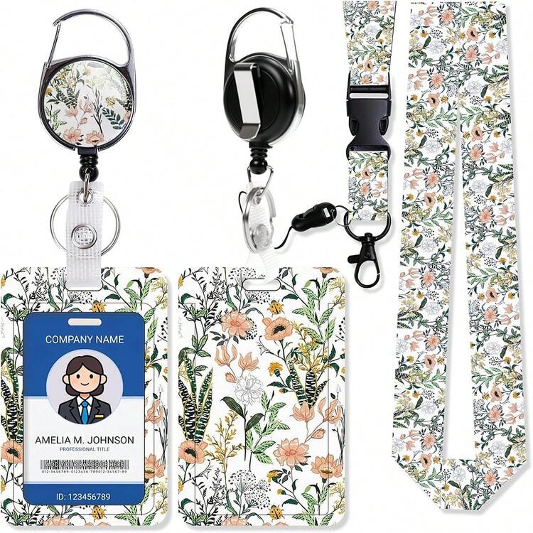 Dây đeo thẻ ID, Giá đỡ thẻ dễ thương có kẹp cuộn rút, Dây đeo có kẹp móc khóa, Giá đỡ thẻ tên, Giá đỡ thẻ ID, Bảo vệ thẻ ID cho nữ giáo viên, y tá, quà tặng văn phòng - Hoa trắng - Xem 9