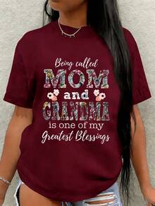 1 pieza de camiseta de algodón puro con cuello redondo para mujer, estampada con diseño del Día de la Madre, de diseño sencillo, cómoda y transpirable, adecuada para uso casual diario, que muestra un estilo natural y elegante, imprescindible para fiestas de verano, envío local, un regalo para esposa, madre o abuela, 180g 100% algodón. - Negro - Ver 7