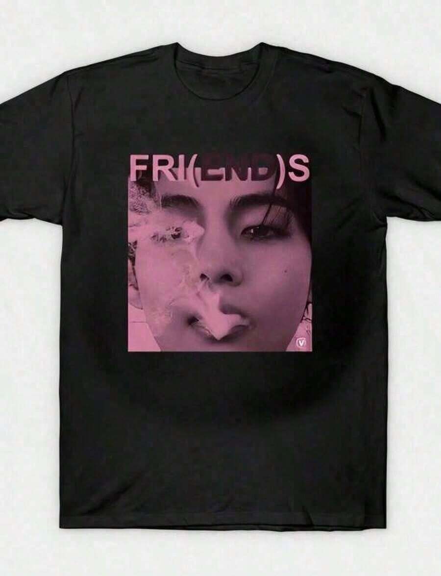 Playera de mujer de manga corta, cómoda para el verano, con estampado de V Friends Kim Taehyung Bangtan ARMY, estilo vintage retro Y2K, unisex para fans de , 2026 Back World, estilo coreano vintage chic, informal para el día a día, adecuada para ocio al aire libre. - Negro - Ver 1