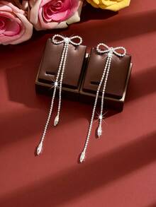1 Pair Long Bow-Shaped Earrings, Suitable For Anniversary, Valentine's Day, Music Festival, Birthday Gift - Multicolor - View 4